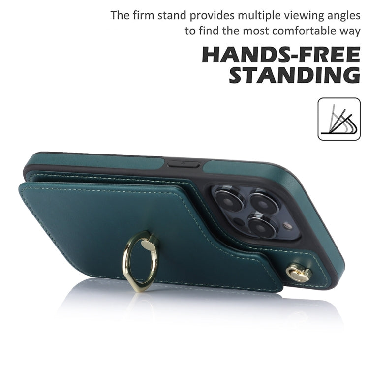 For iPhone 15 Pro YM005 Skin Feel Card Bag Phone Case with Long Lanyard(Green) - HoMEdemic™ 