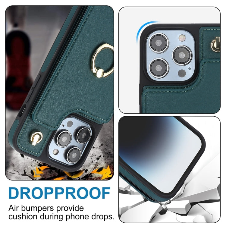 For iPhone 15 Pro YM005 Skin Feel Card Bag Phone Case with Long Lanyard(Green) - HoMEdemic™ 