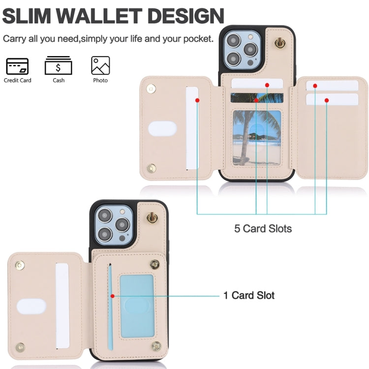 For iPhone 15 Pro YM006 Skin Feel Zipper Card Bag Phone Case with Dual Lanyard(Apricot) - HoMEdemic™ 