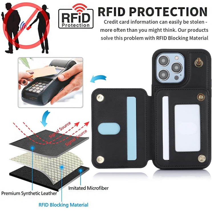 For iPhone 15 Pro YM006 Skin Feel Zipper Card Bag Phone Case with Dual Lanyard(Black) - HoMEdemic™ 