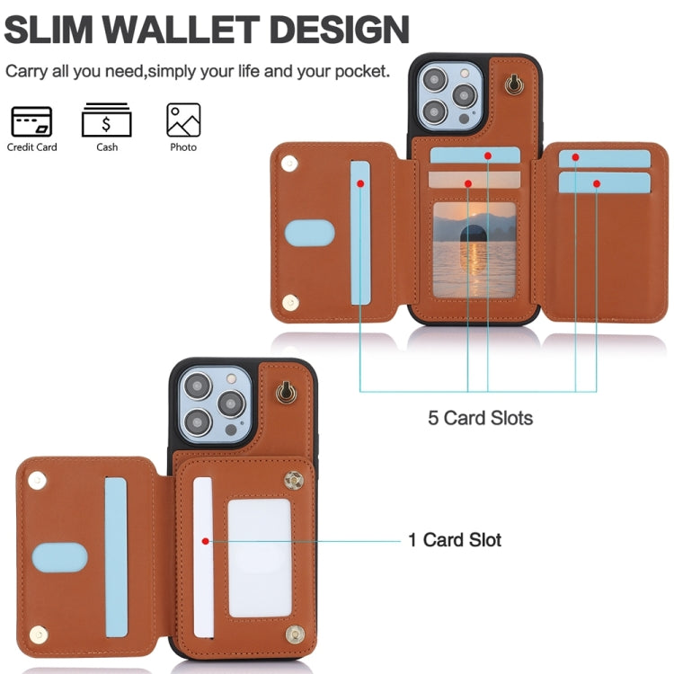 For iPhone 15 Pro YM006 Skin Feel Zipper Card Bag Phone Case with Dual Lanyard(Brown) - HoMEdemic™ 