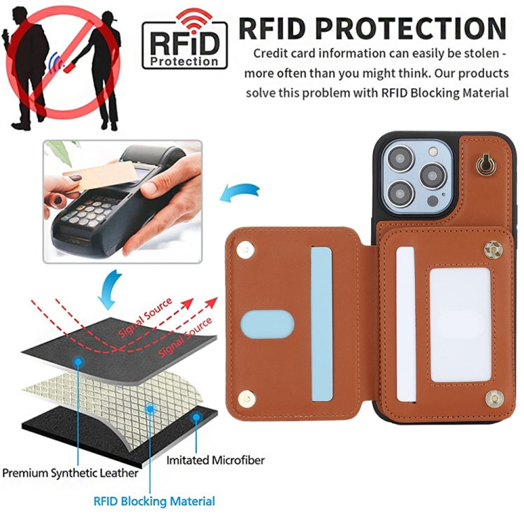 For iPhone 15 Pro YM006 Skin Feel Zipper Card Bag Phone Case with Dual Lanyard(Brown) - HoMEdemic™ 