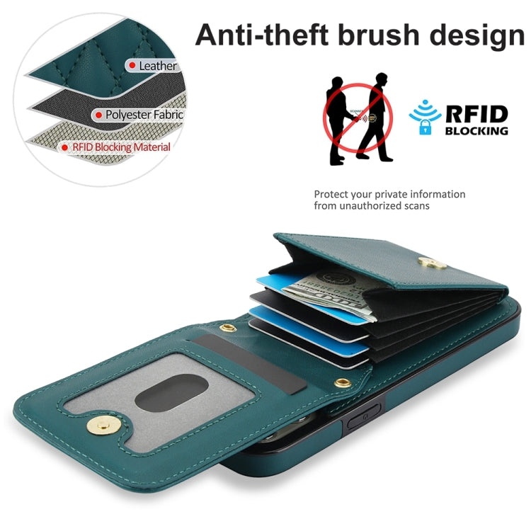 For iPhone 15 Pro YM015 Crossbody Rhombic Card Bag RFID Phone Case(Green) - HoMEdemic™ 