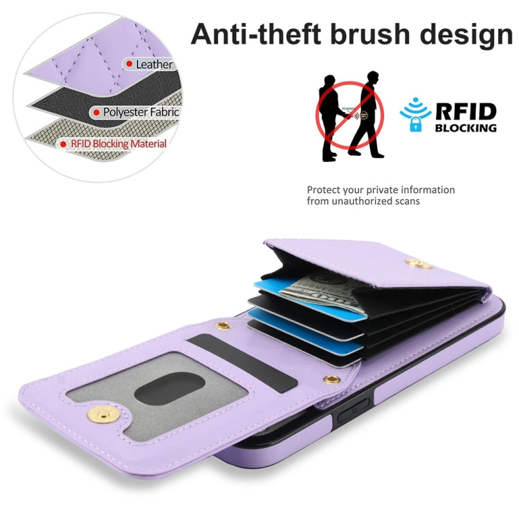 For iPhone 15 Pro YM015 Crossbody Rhombic Card Bag RFID Phone Case(Light Purple) - HoMEdemic™ 