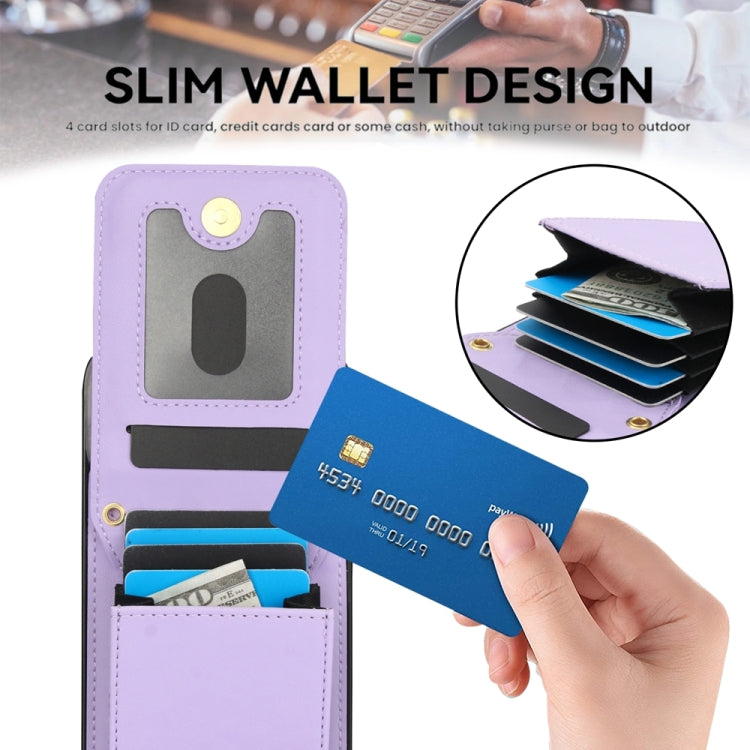 For iPhone 15 Pro YM015 Crossbody Rhombic Card Bag RFID Phone Case(Light Purple) - HoMEdemic™ 