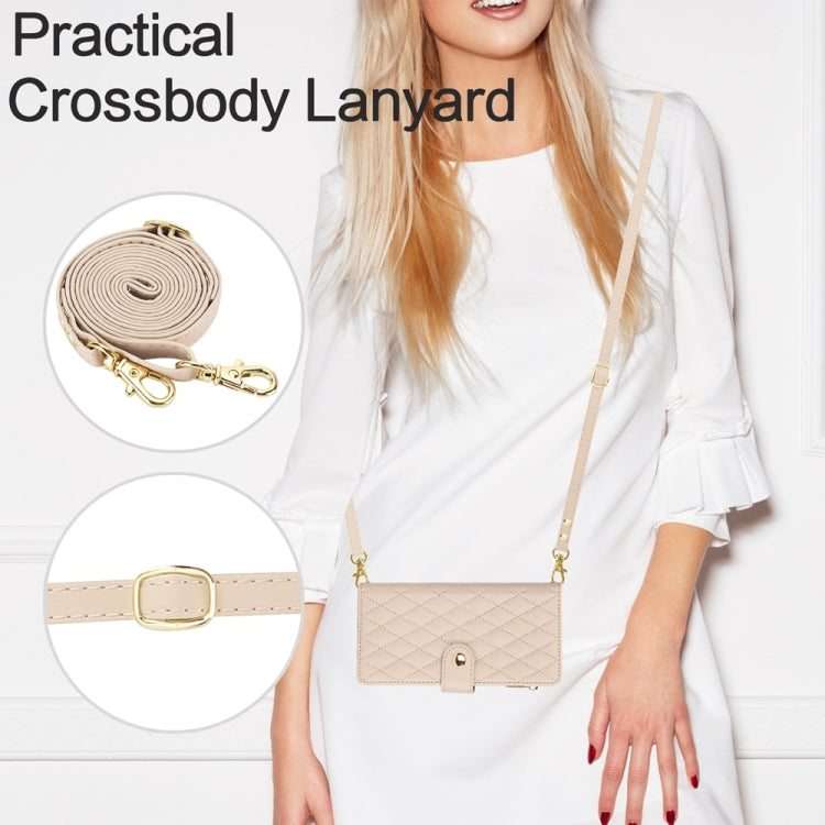 For iPhone 15 Pro YM016 Rhombic Zipper Card Wallet Leather Phone Case with Lanyard(Apricot) - HoMEdemic™ 