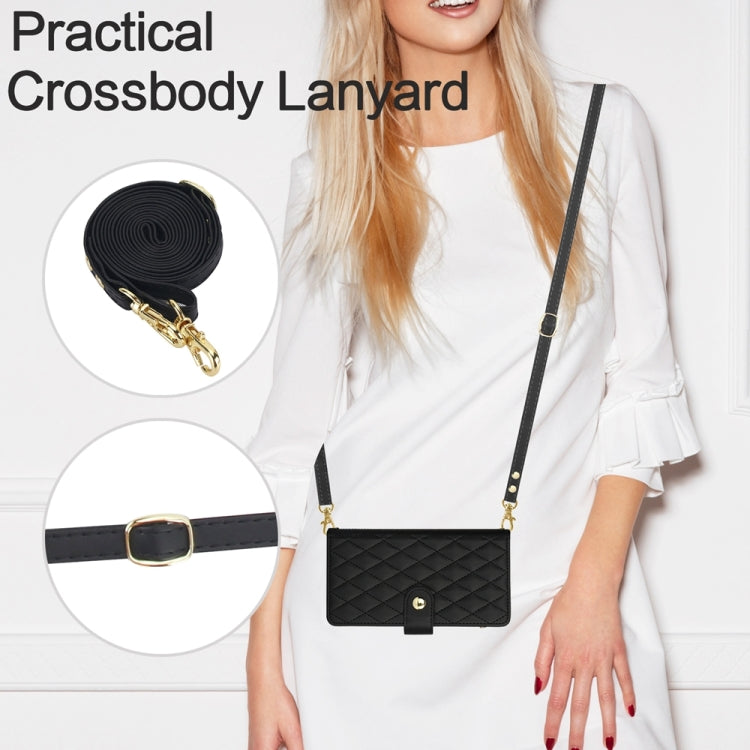 For iPhone 15 Pro YM016 Rhombic Zipper Card Wallet Leather Phone Case with Lanyard(Black) - HoMEdemic™ 