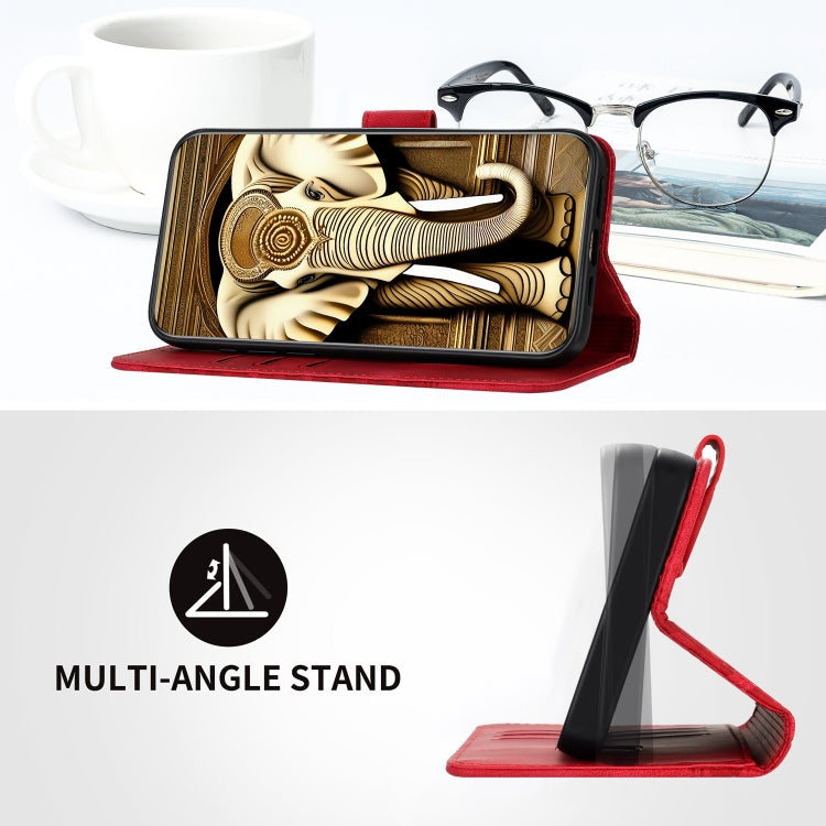 For iPhone 15 Pro YX0060 Elephant Head Embossed Phone Leather Case with Lanyard(Red) - HoMEdemic™ 