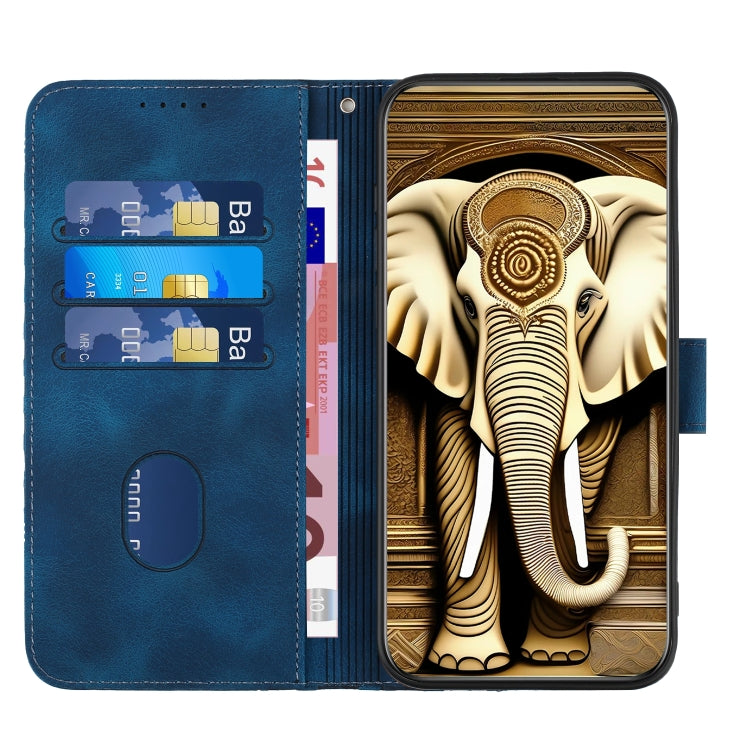 For iPhone 15 Pro YX0060 Elephant Head Embossed Phone Leather Case with Lanyard(Royal Blue) - HoMEdemic™ 