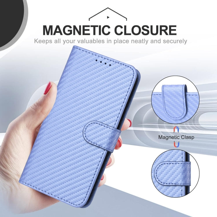 For iPhone 15 Pro YX0070 Carbon Fiber Buckle Leather Phone Case with Lanyard(Light Purple) - HoMEdemic™ 