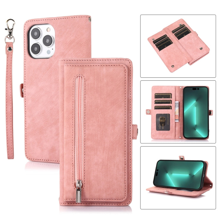 For iPhone 15 Pro Zipper Card Slot Buckle Wallet Leather Phone Case(Pink) - HoMEdemic™ 