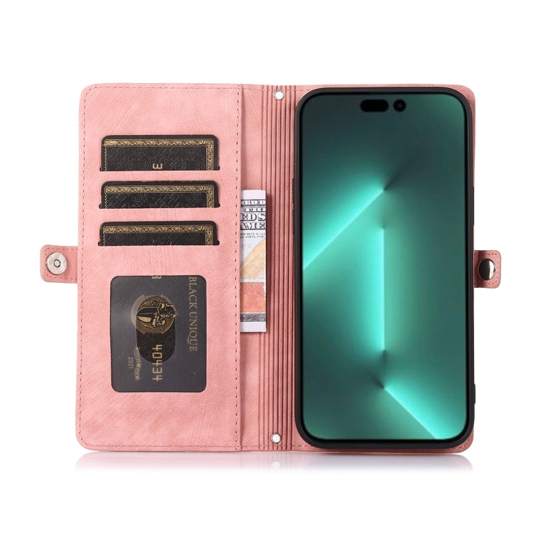 For iPhone 15 Pro Zipper Card Slot Buckle Wallet Leather Phone Case(Pink) - HoMEdemic™ 