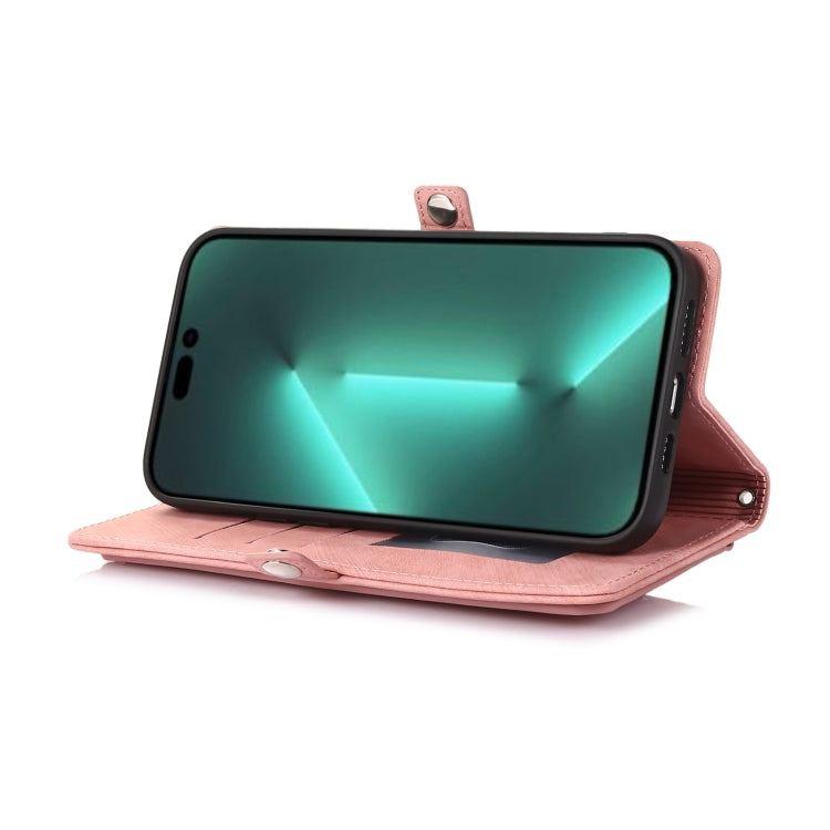 For iPhone 15 Pro Zipper Card Slot Buckle Wallet Leather Phone Case(Pink) - HoMEdemic™ 