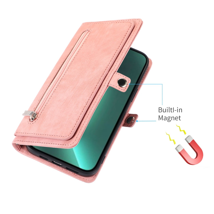 For iPhone 15 Pro Zipper Card Slot Buckle Wallet Leather Phone Case(Pink) - HoMEdemic™ 