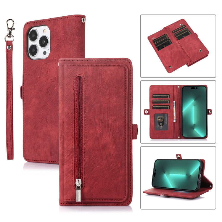 For iPhone 15 Pro Zipper Card Slot Buckle Wallet Leather Phone Case(Red) - HoMEdemic™ 