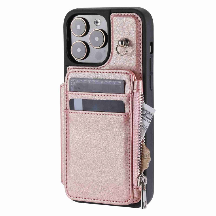 For iPhone 15 Pro Zipper Card Slots RFID Phone Case(Rose Gold) - HoMEdemic™ 