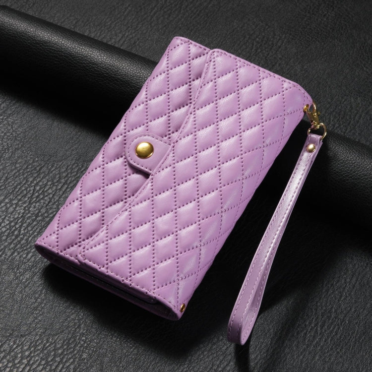 For iPhone 15 Pro Zipper Multi-Card Wallet Rhombic Leather Phone Case(Purple) - HoMEdemic™ 