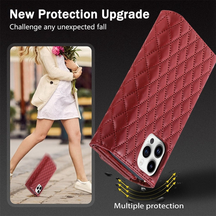 For iPhone 15 Pro Zipper Multi-Card Wallet Rhombic Leather Phone Case(Red) - HoMEdemic™ 