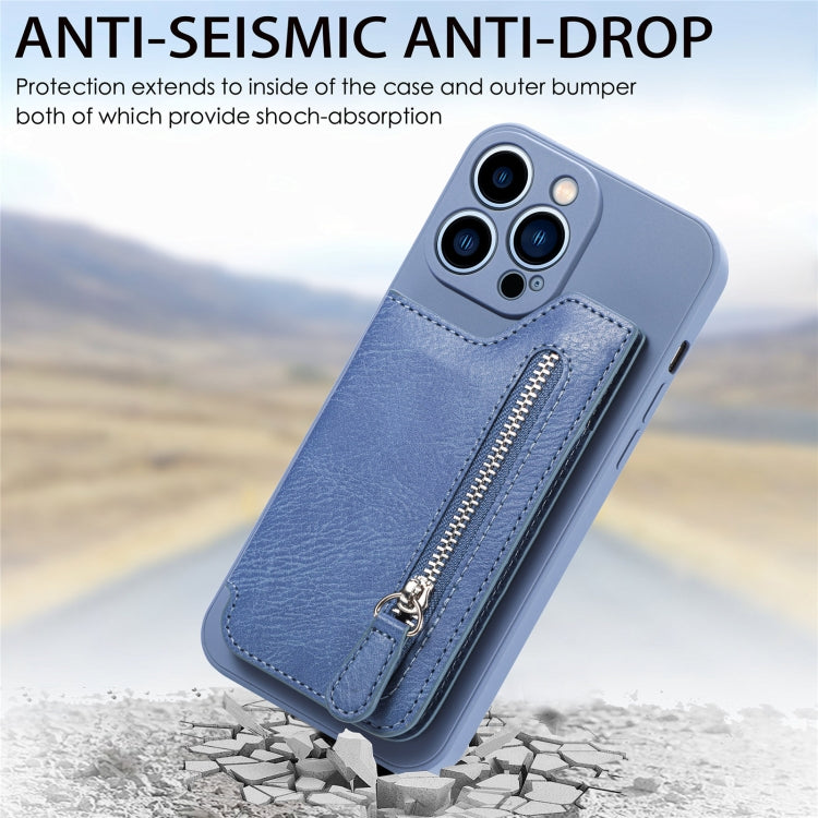For iPhone 15 Pro Zipper Wallet Leather Back Shockproof Phone Case(Blue) - HoMEdemic™ 