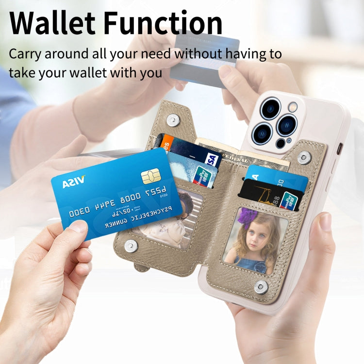 For iPhone 15 Pro Zipper Wallet Leather Back Shockproof Phone Case(Khaki) - HoMEdemic™ 