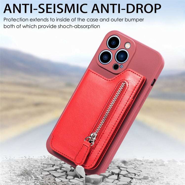 For iPhone 15 Pro Zipper Wallet Leather Back Shockproof Phone Case(Red) - HoMEdemic™ 