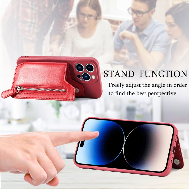 For iPhone 15 Pro Zipper Wallet Leather Back Shockproof Phone Case(Red) - HoMEdemic™ 