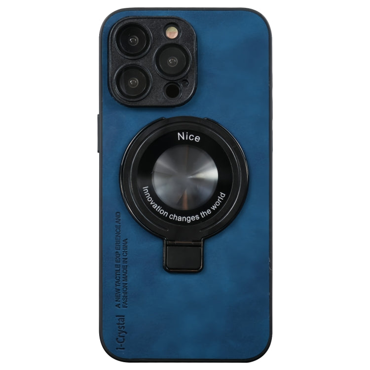 For iPhone 15 Pro i.Crystal Lambskin Fulcrum Support Phone Case(Blue) - HoMEdemic™ 