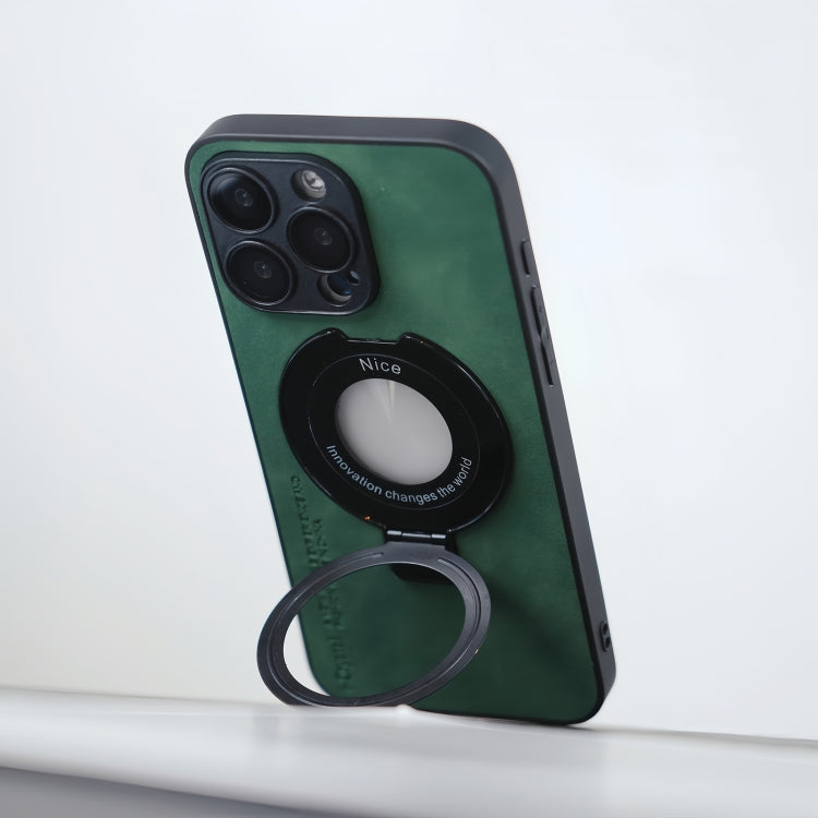 For iPhone 15 Pro i.Crystal Lambskin Fulcrum Support Phone Case(Green) - HoMEdemic™ 