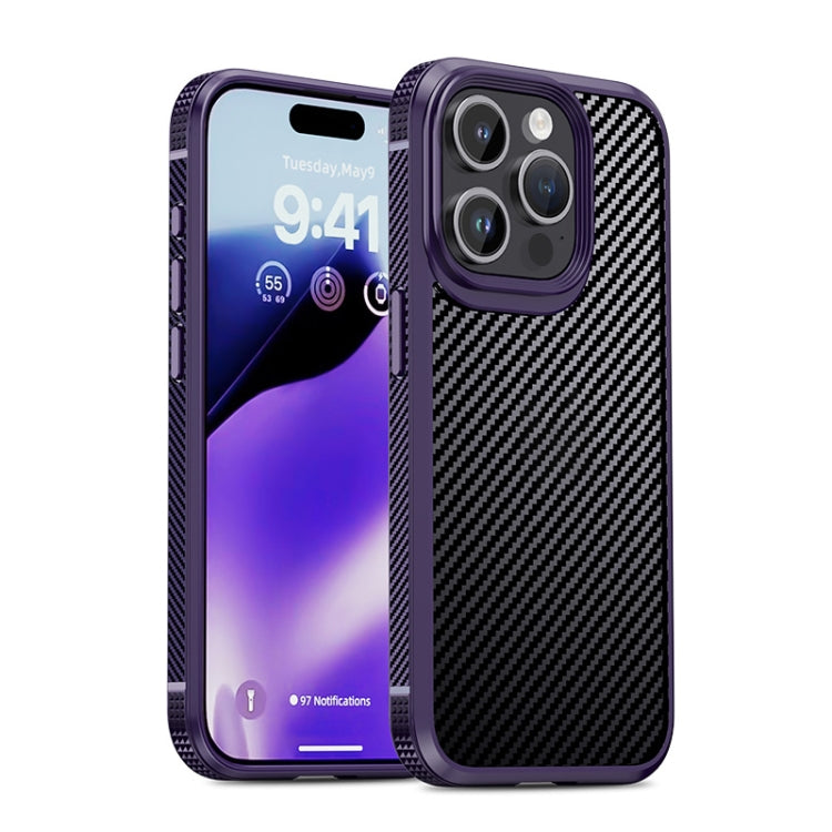 For iPhone 15 Pro iPAKY MG Series Carbon Fiber PC + TPU Protective Phone Case(Purple) - HoMEdemic™ 