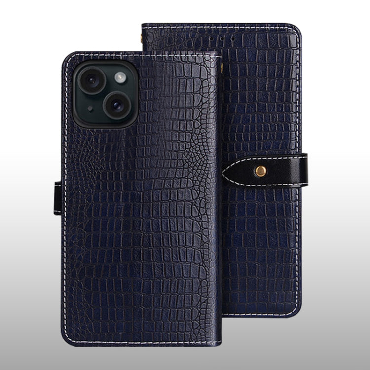 For iPhone 15 Pro idewei Crocodile Texture Leather Phone Case(Dark Blue) - HoMEdemic™ 
