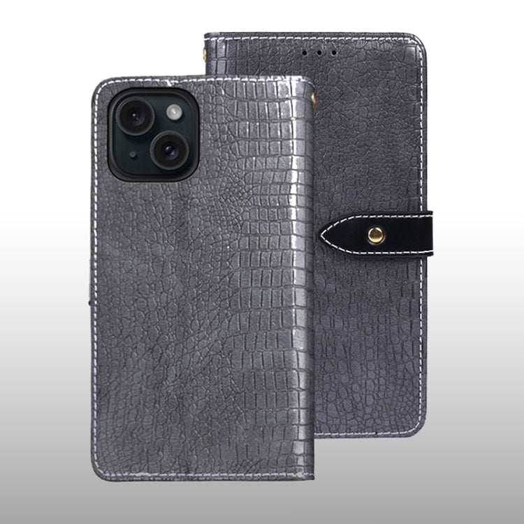 For iPhone 15 Pro idewei Crocodile Texture Leather Phone Case(Grey) - HoMEdemic™ 