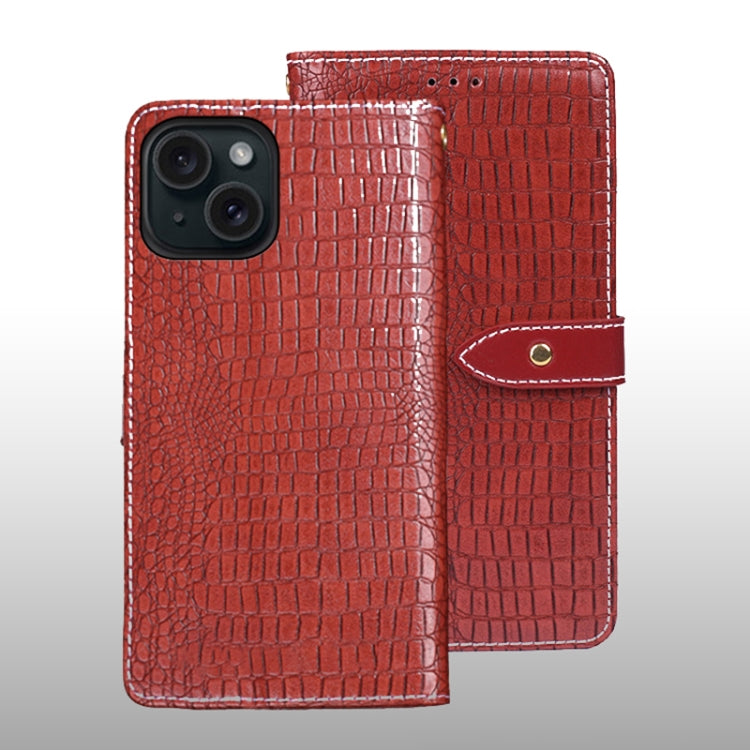 For iPhone 15 Pro idewei Crocodile Texture Leather Phone Case(Red) - HoMEdemic™ 