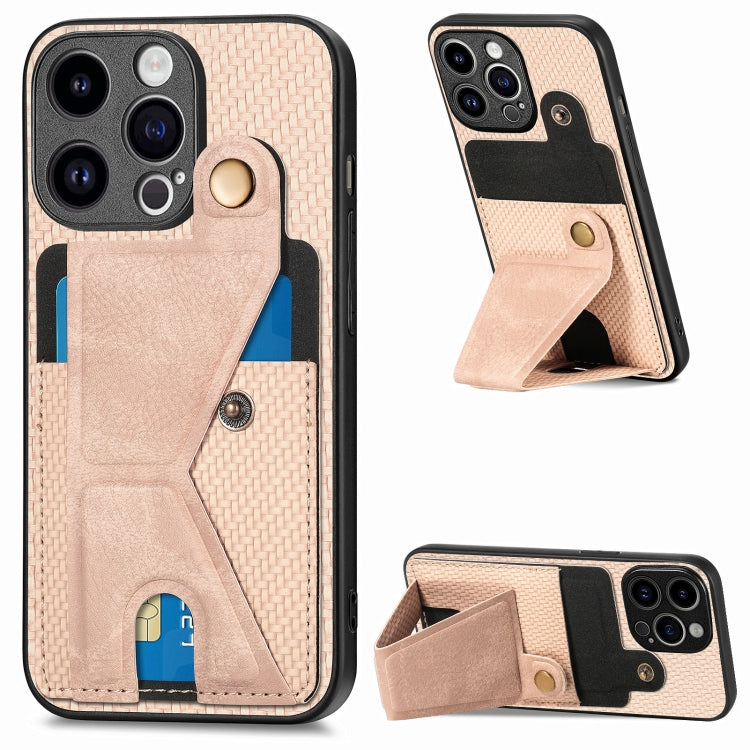 For iPhone 15 Pro max Carbon Fiber Wallet Flip Card K-shaped Holder Phone Case(Khaki) - HoMEdemic™ 