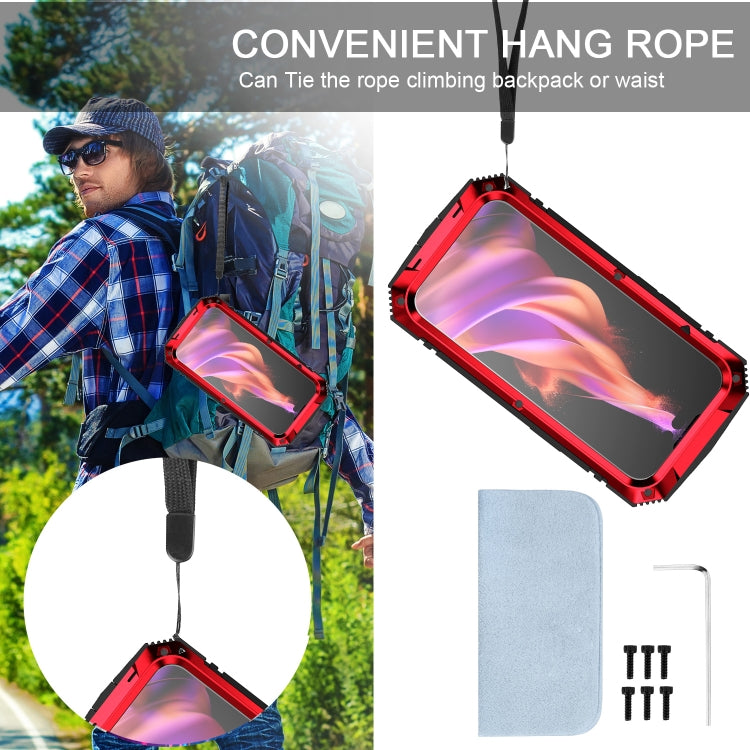 For iPhone 15 R-JUST Shockproof Life Waterproof Dust-proof Metal + Silicone Phone Case with Holder(Red) - HoMEdemic™ 