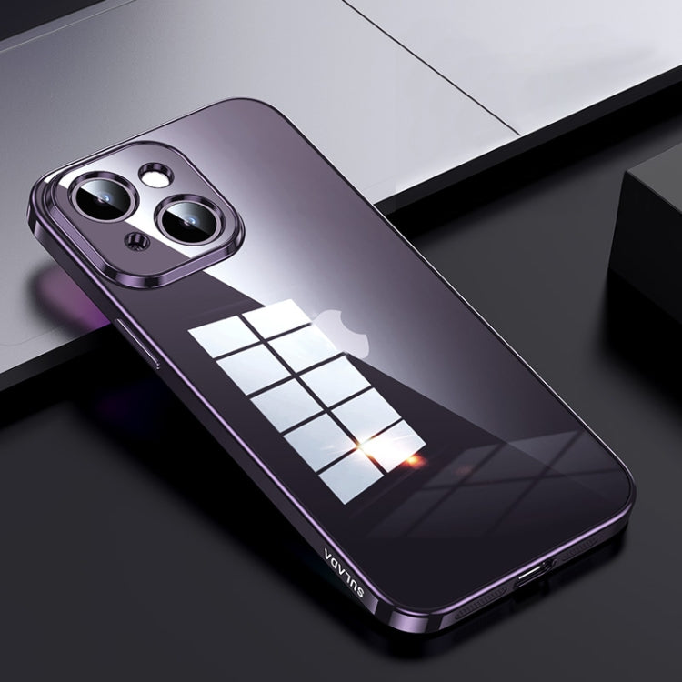 For iPhone 15 SULADA Shine Through Series Plating TPU Transparent Phone Case(Dark Purple) - HoMEdemic™ 