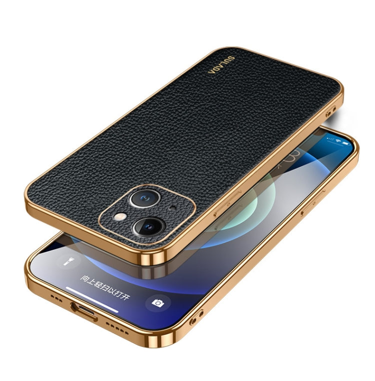 For iPhone 15 SULADA TPU + Litchi Texture Leather Phone Case(Black) - HoMEdemic™ 