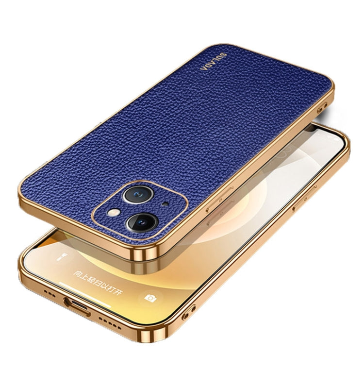 For iPhone 15 SULADA TPU + Litchi Texture Leather Phone Case(Blue) - HoMEdemic™ 