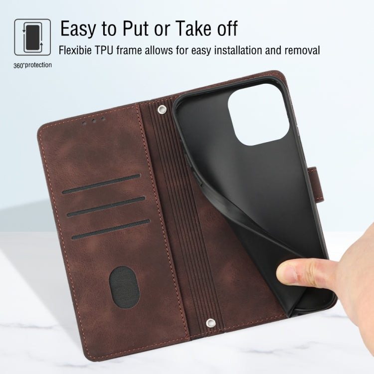 For iPhone 15 Skin-feel Embossed Leather Phone Case(Brown) - HoMEdemic™ 