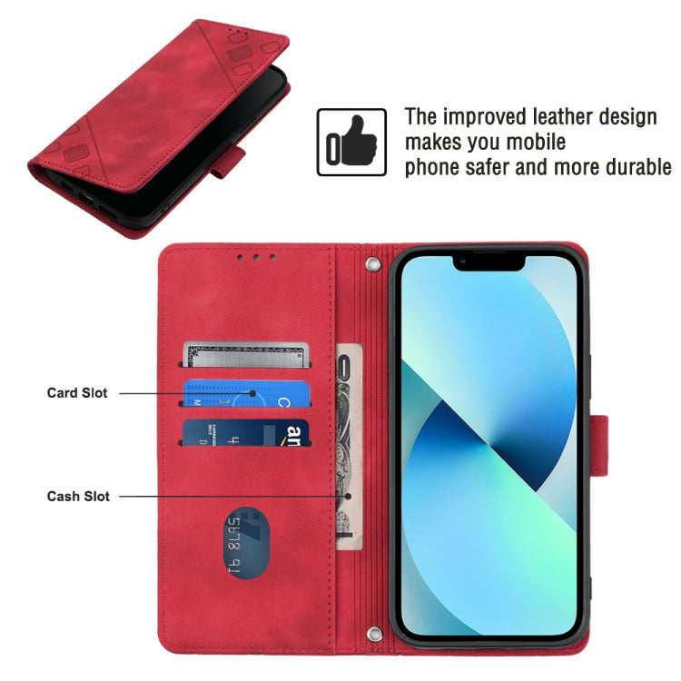 For iPhone 15 Skin-feel Embossed Leather Phone Case(Red) - HoMEdemic™ 
