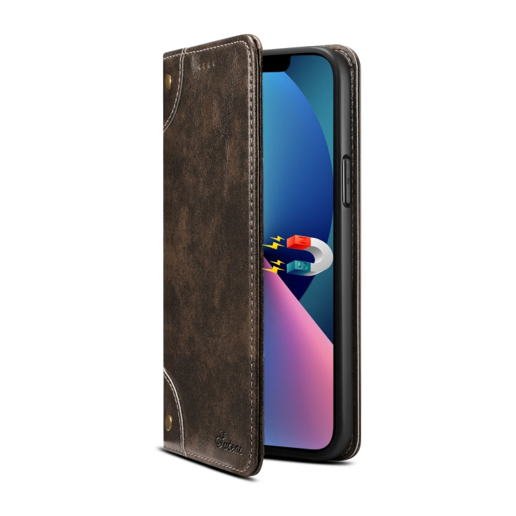 For iPhone 15 Suteni Baroque Calf Texture Buckle Wallet Leather Phone Case(Black) - HoMEdemic™ 