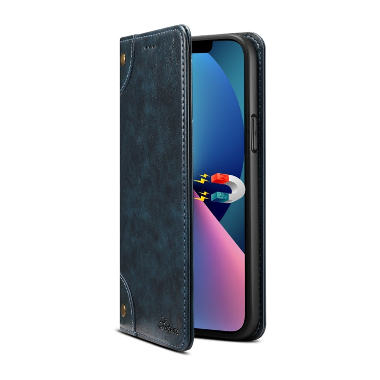 For iPhone 15 Suteni Baroque Calf Texture Buckle Wallet Leather Phone Case(Blue) - HoMEdemic™ 
