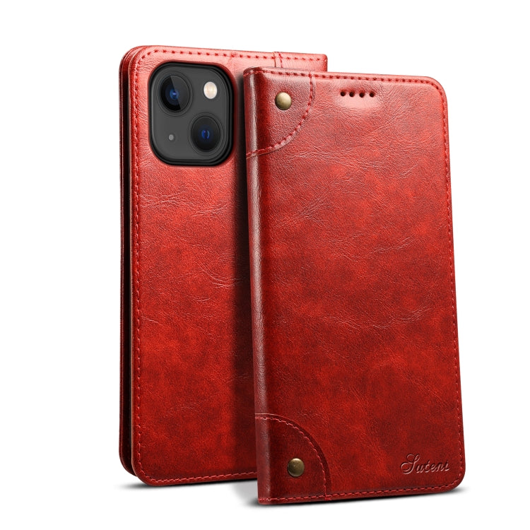 For iPhone 15 Suteni Baroque Calf Texture Buckle Wallet Leather Phone Case(Red) - HoMEdemic™ 