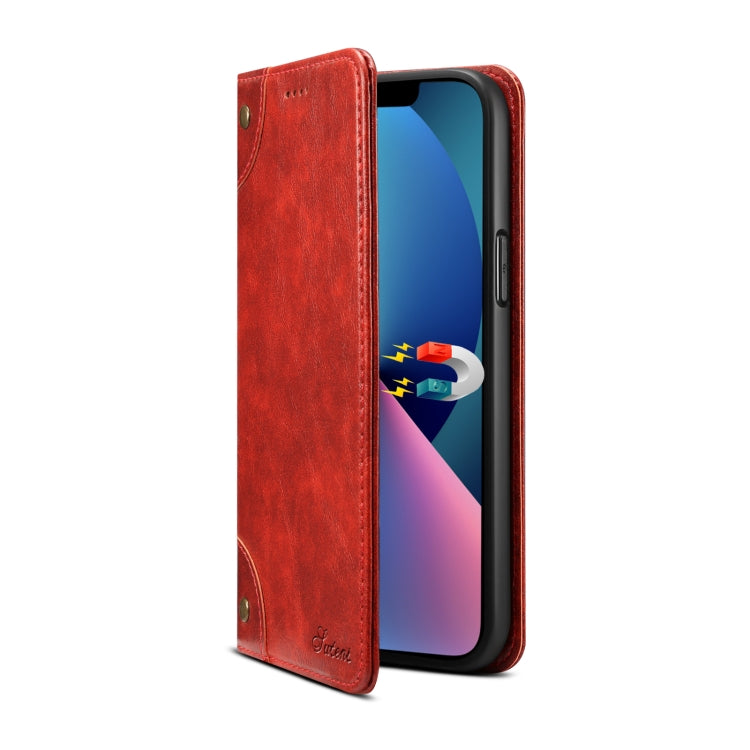 For iPhone 15 Suteni Baroque Calf Texture Buckle Wallet Leather Phone Case(Red) - HoMEdemic™ 