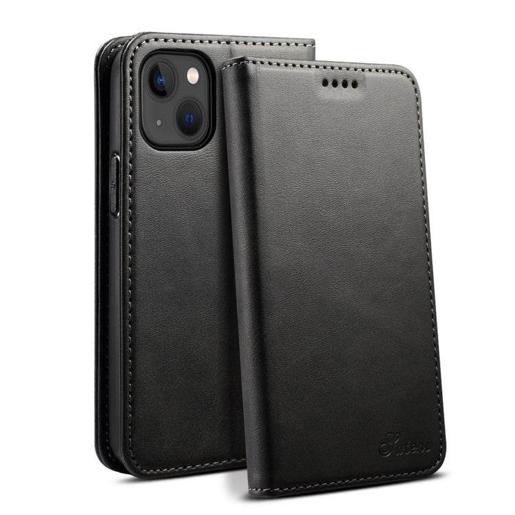 For iPhone 15 Suteni Calf Texture Horizontal Flip Leather Phone Case(Black) - HoMEdemic™ 