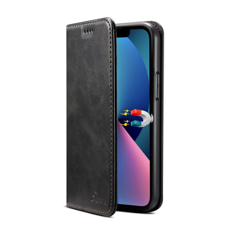 For iPhone 15 Suteni Calf Texture Horizontal Flip Leather Phone Case(Black) - HoMEdemic™ 