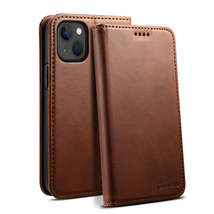 For iPhone 15 Suteni Calf Texture Horizontal Flip Leather Phone Case(Brown) - HoMEdemic™ 