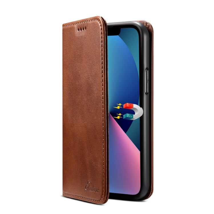 For iPhone 15 Suteni Calf Texture Horizontal Flip Leather Phone Case(Brown) - HoMEdemic™ 