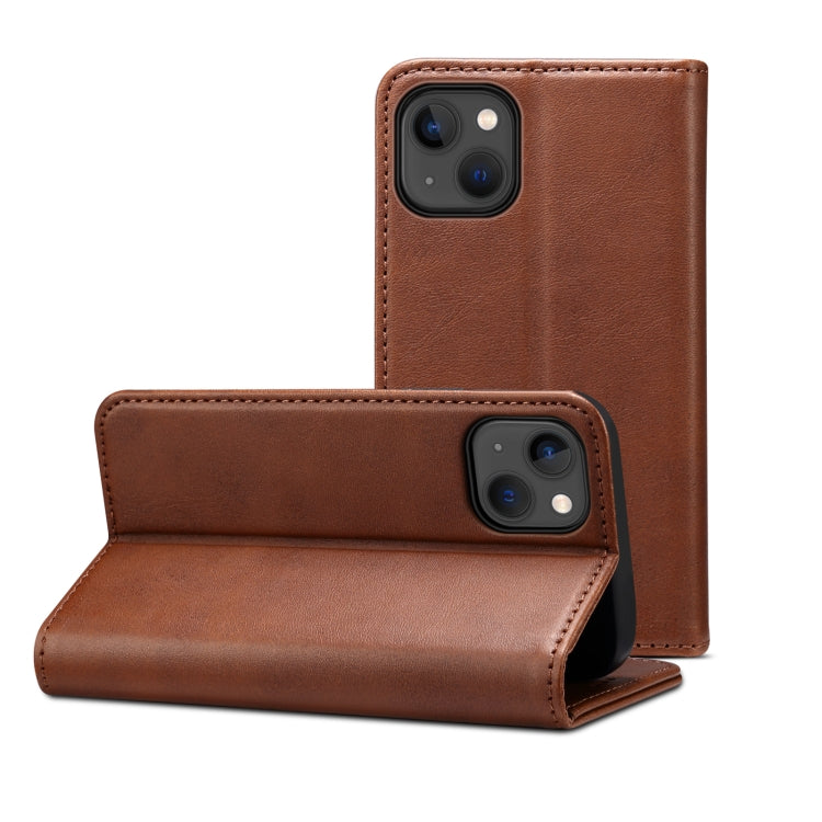 For iPhone 15 Suteni Calf Texture Horizontal Flip Leather Phone Case(Brown) - HoMEdemic™ 