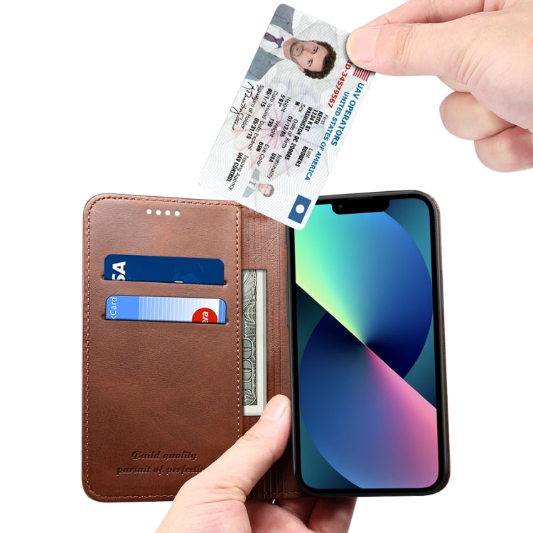 For iPhone 15 Suteni Calf Texture Horizontal Flip Leather Phone Case(Brown) - HoMEdemic™ 