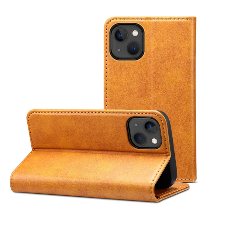 For iPhone 15 Suteni Calf Texture Horizontal Flip Leather Phone Case(Khaki) - HoMEdemic™ 